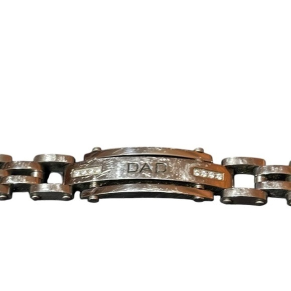 Other - Stainless Steel Silver Link DAD Bracelet with CZ's 8.5" Long/  .5" Wide Bracelet